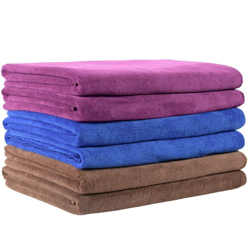 JML Microfiber Towels, Bath Towel Sets (6 Pack, 27" x 55") - Extra Absorbent, Fast Drying, Multipurpose for Bath, Swimming, Fitness, Sports, Yoga, Blue/Brown/Purple - Image 1